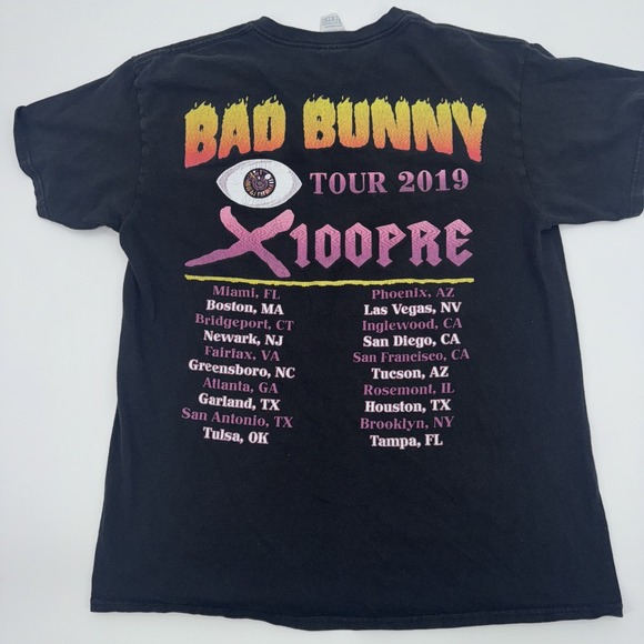 BAD BUNNY 2019 X100pre Tour Short Sleeve Black Shirt Medium Rap Tee - Picture 3 of 8